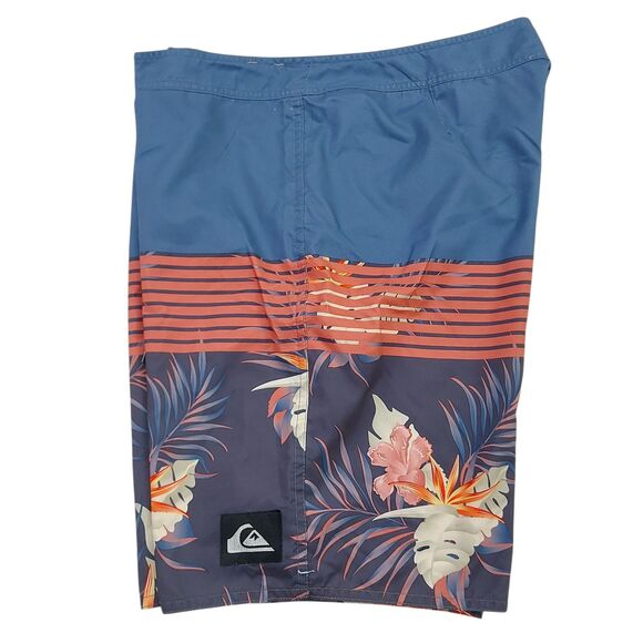 Quiksilver Boardshorts Mens 36 Blue Tropical Print Lightweight Summer Beach Pool - Picture 5 of 12